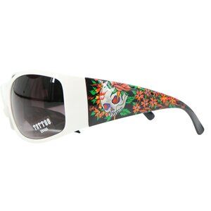 NWT Tattoo Y2K Skull Floral Rhinestones White Black Tatted UV400 Sunglasses